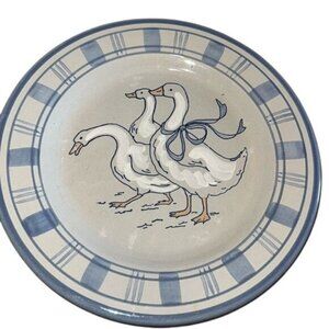 Vintage Louisville Stoneware Gaggle Of Geese Dinner Plate 10" Blue & White Made